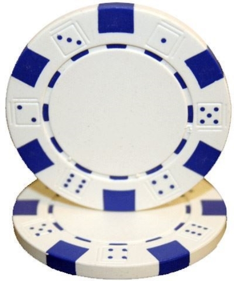 Roll of 50 white and blue dice poker chips, 11.5 g each