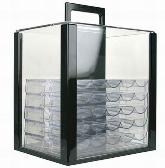Acrylic poker chip carrying case with tray, 1000-chip capacity