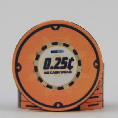 Orange ceramic poker chip $0.25 HotGen