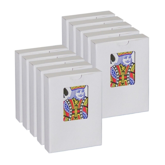 Red-backed playing cards fanned out in an arc