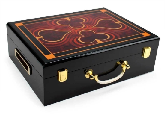 Picture of 13208- Deluxe Wooden poker chips case 500 pcs with suited design