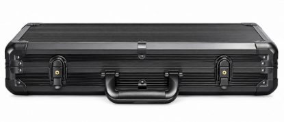 Black aluminum poker chip case, closed, front view